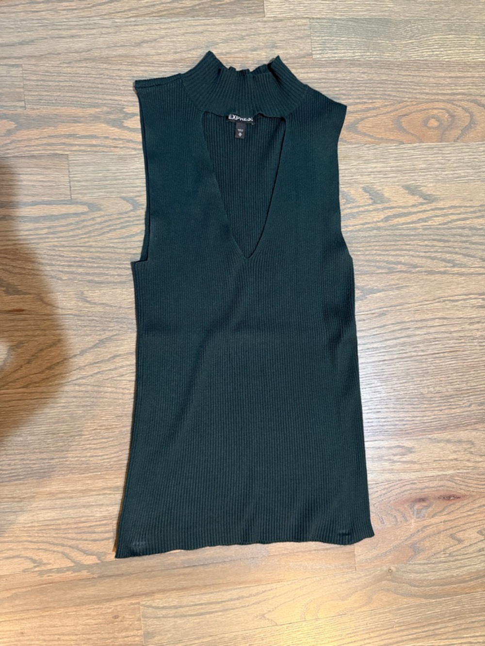 Express Black Ribbed Sleeveless Mock-Neck Top with Deep V Cutout